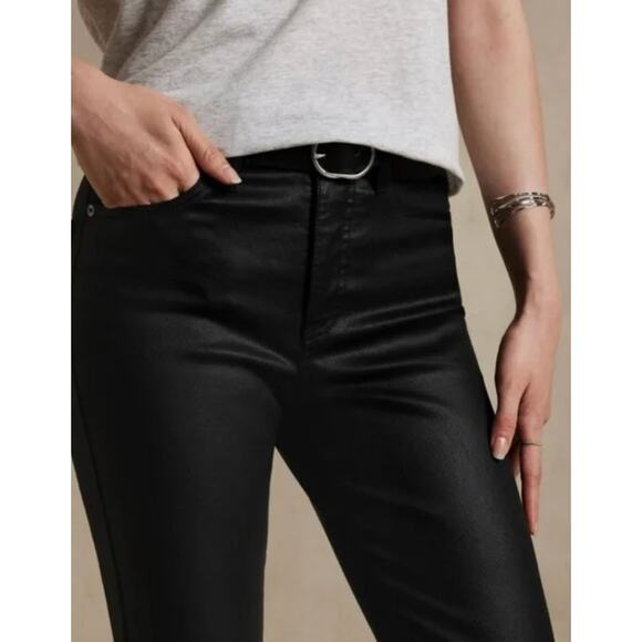NEW! Banana Republic 28 High Rise $120 Straight Leg Wax Coated Jeans Crop Black - Picture 7 of 12